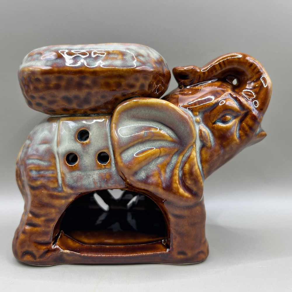 Elephant Tea‎ Light Oil Burner Figurine Collectible Trunk Up Good Luck! 4"x5"